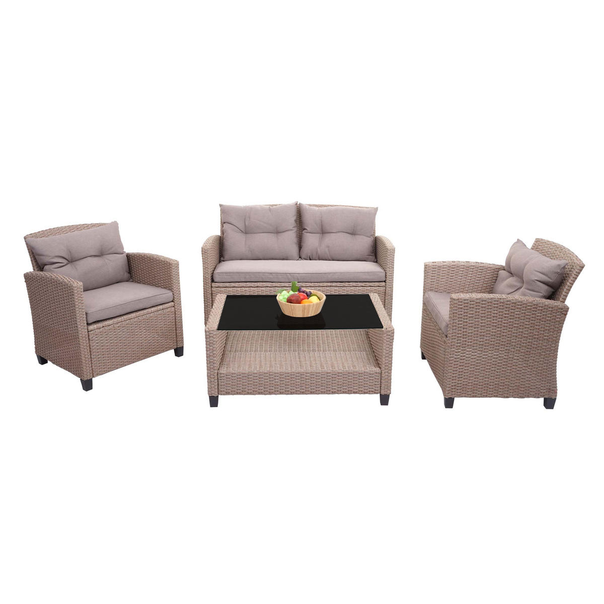 XXL POLY-RATTAN GARNITUR 4-TLG Braun - Braun, Kunststoff - MCW