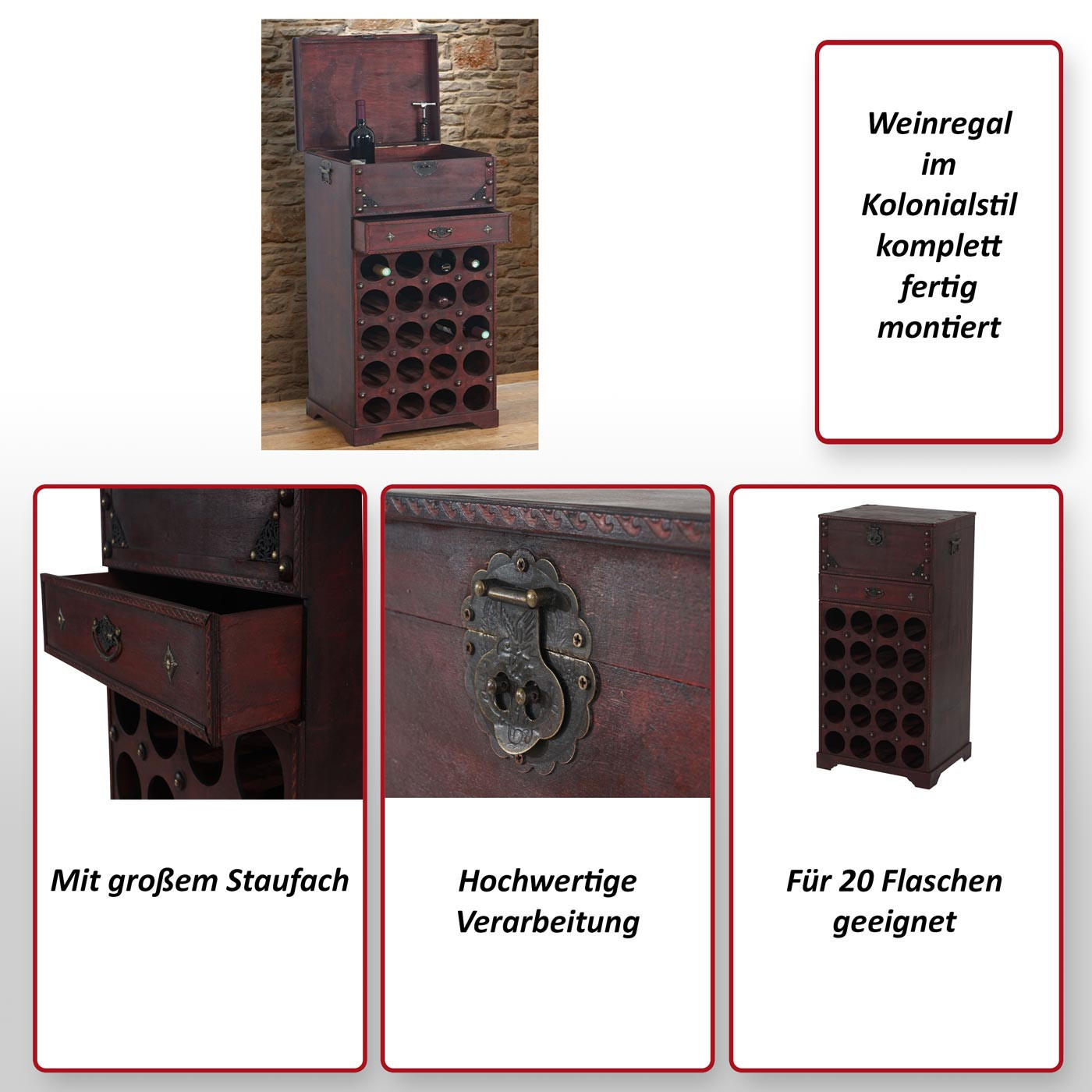 WEINREGAL 20 FLASCHEN SCHUBLADE Braun - Braun, Holz (46/94/38cm) - MCW