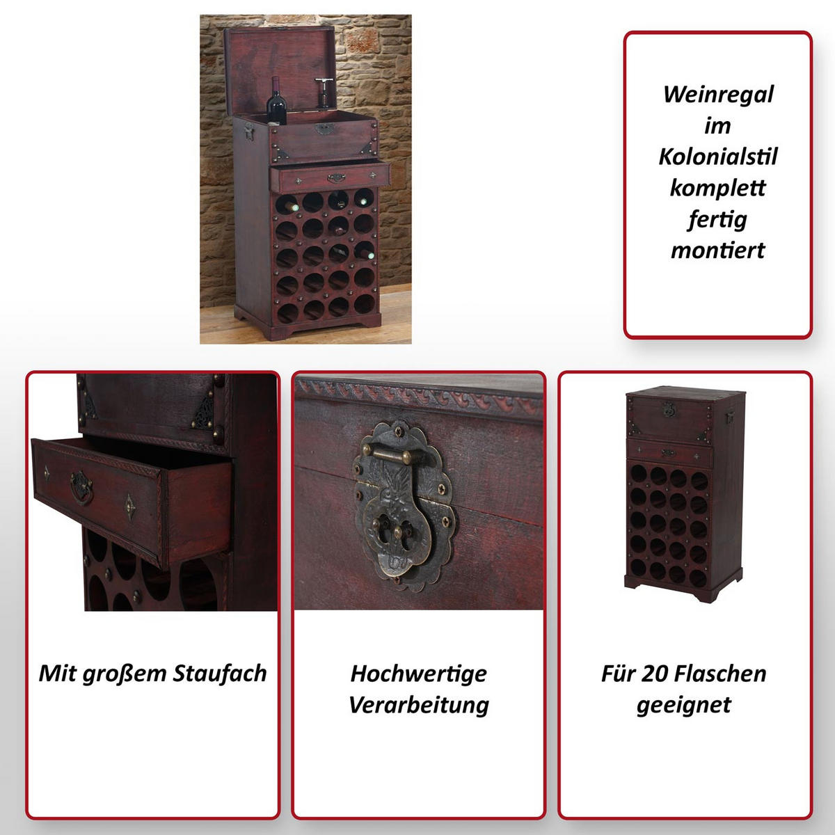 WEINREGAL 20 FLASCHEN SCHUBLADE Braun - Braun, Holz (46/94/38cm) - MCW