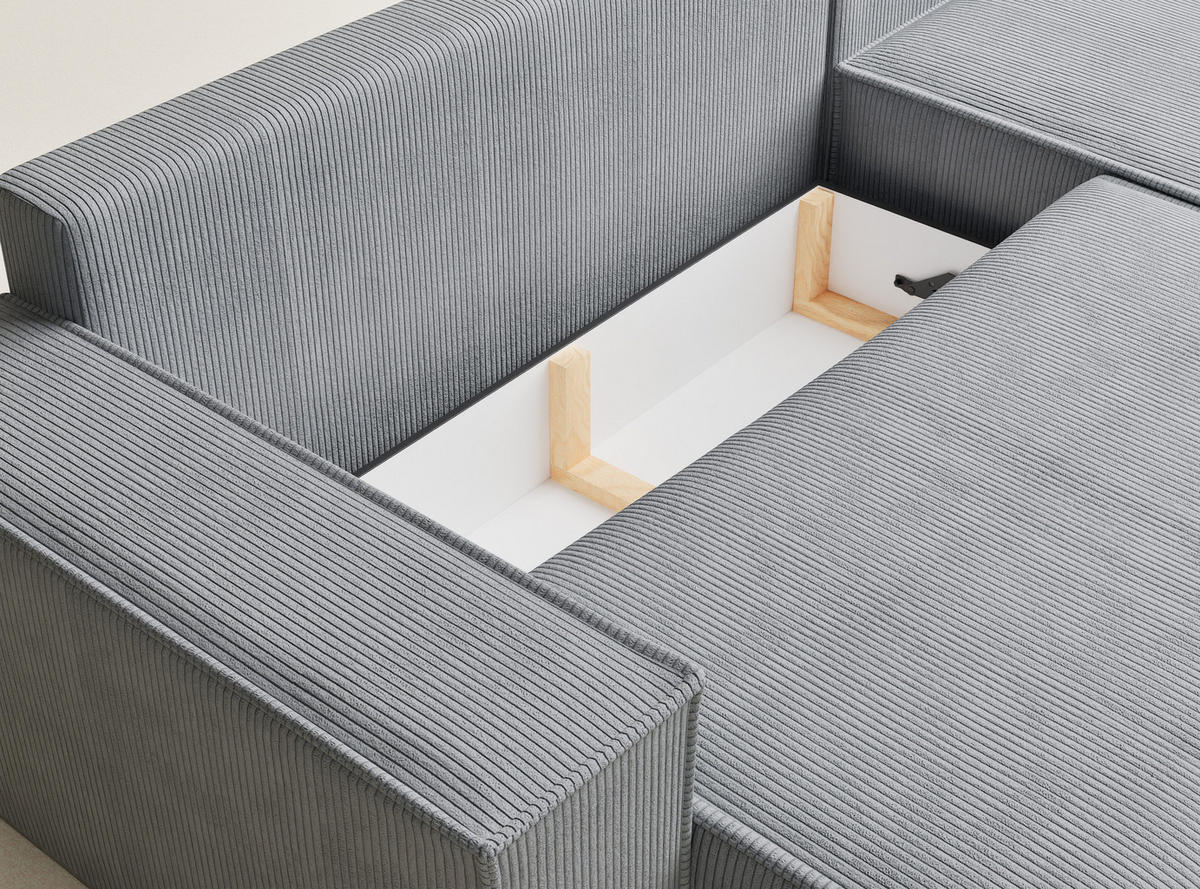 ECKSOFA MIT SCHLAFFUNKTION Maze Hellgrau Samtstoff - Hellgrau/Schwarz, Holz/Holzwerkstoff (294/185cm) - Maison de Reve