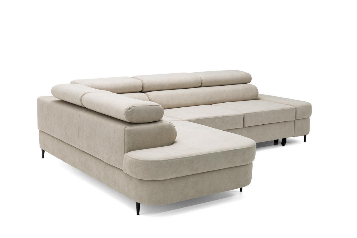 ECKSOFA PRIAM L Links mit Schlaffunktion 125x195 Velours Beige - Beige/Schwarz, Holz/Textil (203/275cm) - Muffo