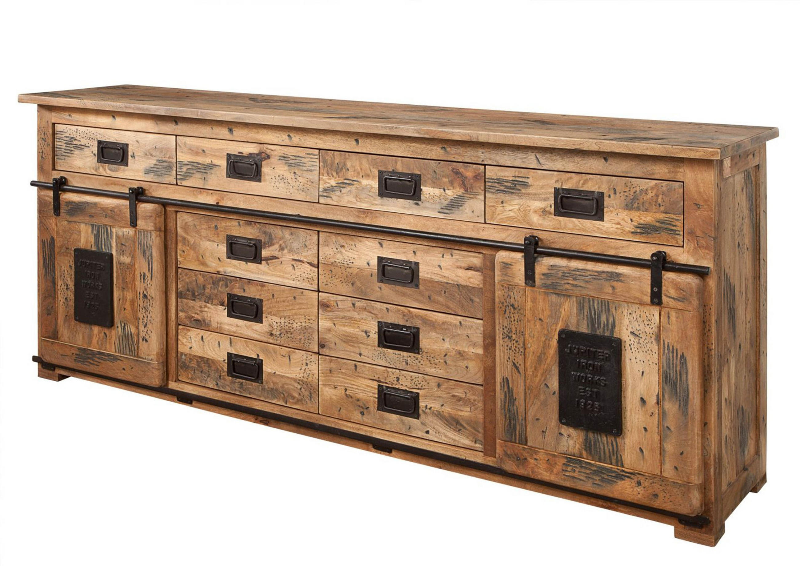 SIDEBOARD Mango 200x45x90 natur lackiert RAILWAY #122 - Braun, Holzwerkstoff (200/90/45cm) - Massivmoebel24