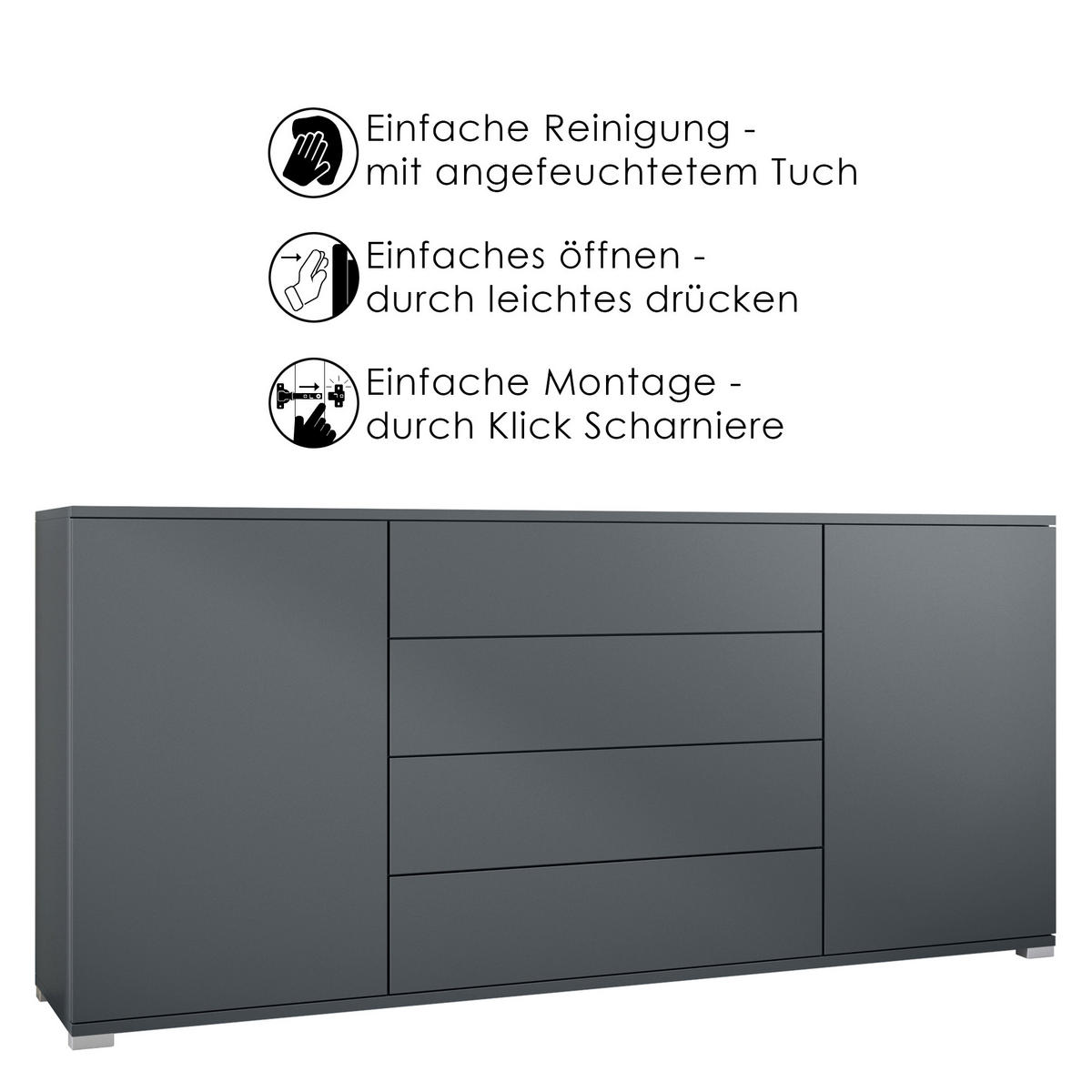 SIDEBOARD Santo Weiß matt - Weiß, Holzwerkstoff (166.5/75.5/35cm) - Vladon