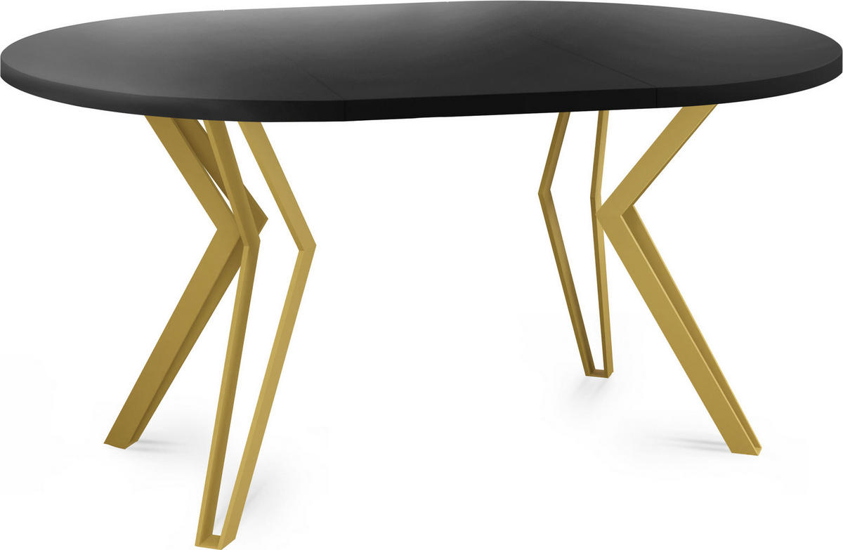 ESSTISCH Daisy runder ausziehbarer, Schwarz 100-180/100/76 cm - Goldfarben/Schwarz, Holzwerkstoff/Metall (100/100/76cm) - WFL GROUP