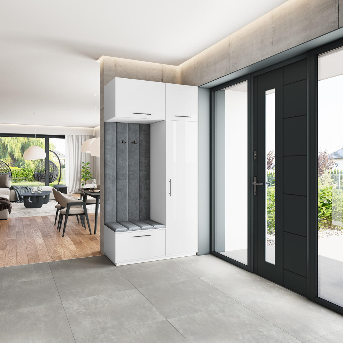 GARDEROBENSCHRANK REMA 120/240/60 cm Modern Garderobe-Set Weiß - Weiß/Grau, Holzwerkstoff (120/240/60cm) - MASSENO