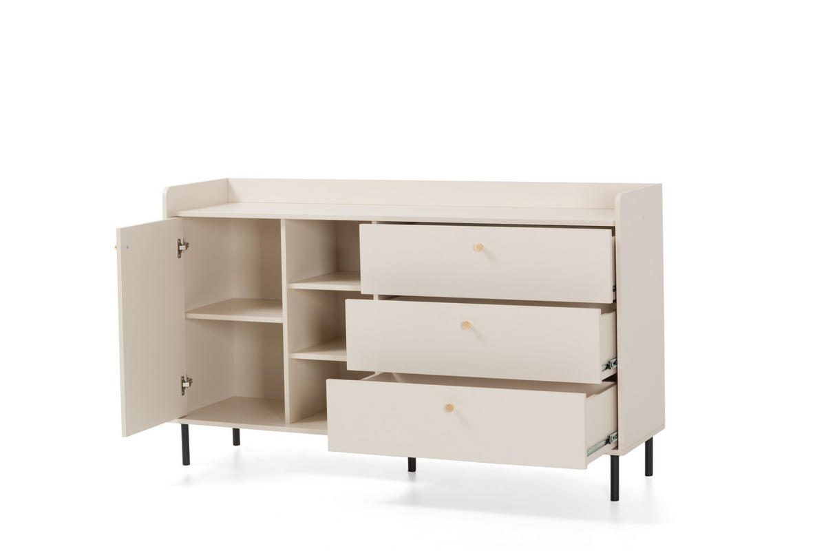 KOMMODE ASTREA 153,5/91/42cm mit 3 Schubladen 1 Türen Beige - Beige, Holzwerkstoff (153.5/91/42cm) - MASSENO