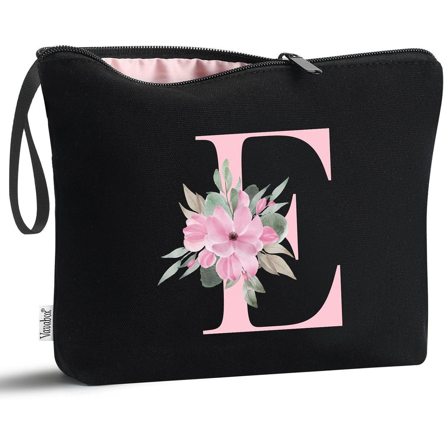KOSMETIKTASCHE mit Initialen E Schwarz - Schwarz, Textil (16/5/24cm)