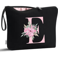 KOSMETIKTASCHE mit Initialen E Schwarz - Schwarz, Textil (16/5/24cm)