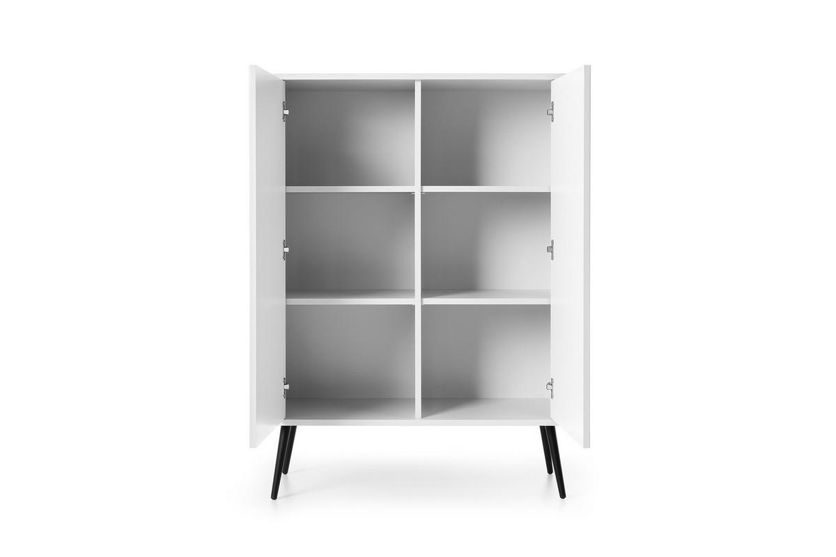 KOMMODE ZOVA - K-103, mit 6-Regalen, Metallfüße 103x39x129 cm WEISS - Schwarz/Weiß, Holzwerkstoff/Kunststoff (103/129/39cm) - DomoHome