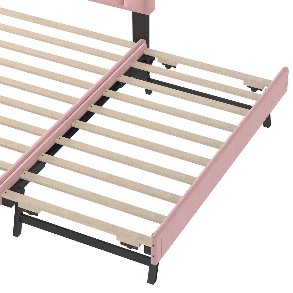POLSTERBETT 140/200 cm mit Lattenrost, ausziehbarem Rollbett und Samtbezug, Rosa - Rosa, Textil (140/200cm) - Redom