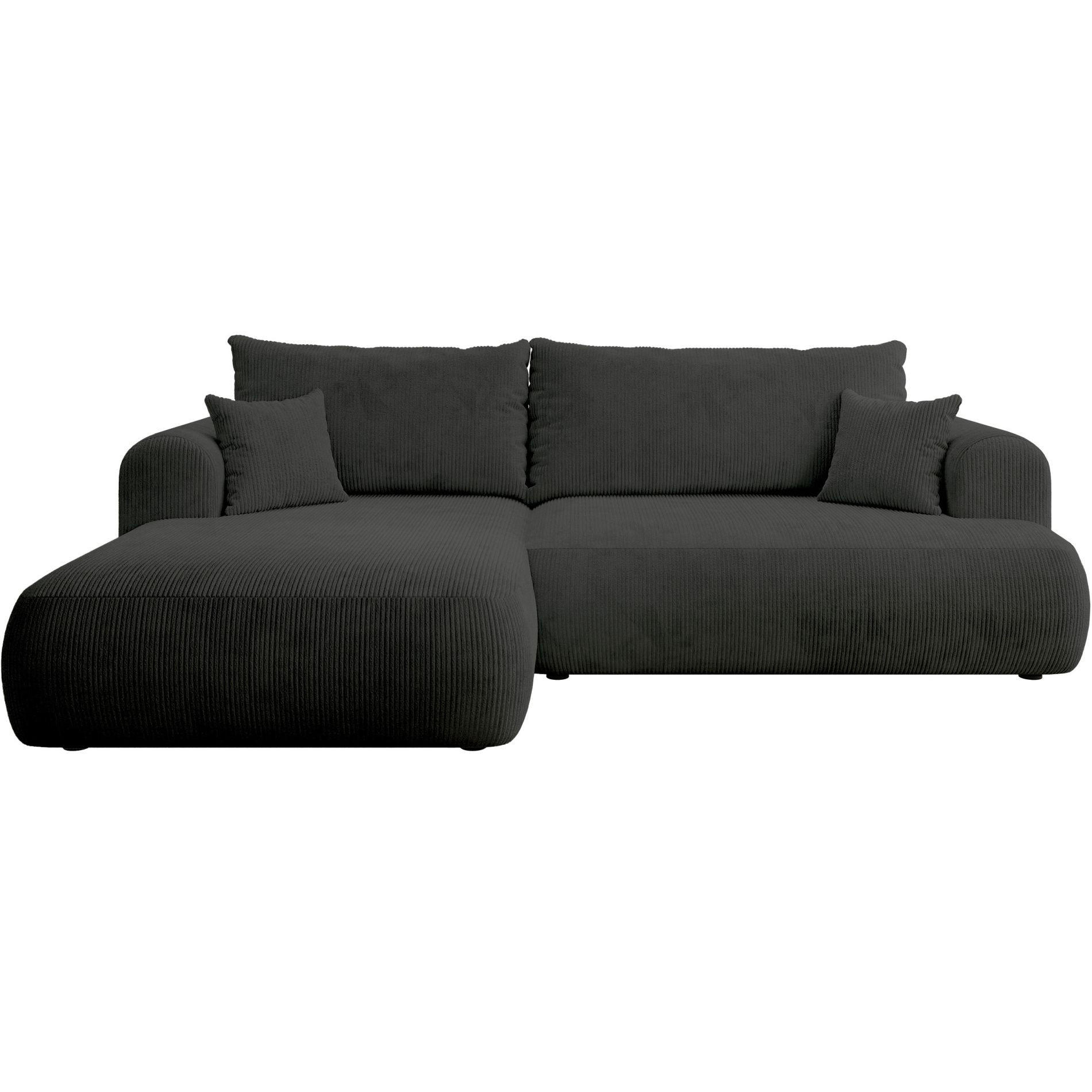 ECKSOFA Ovo Cord mit Cordbezug Dunkelgrau, links - Dunkelgrau/Schwarz, Textil (260/165cm) - Selsey