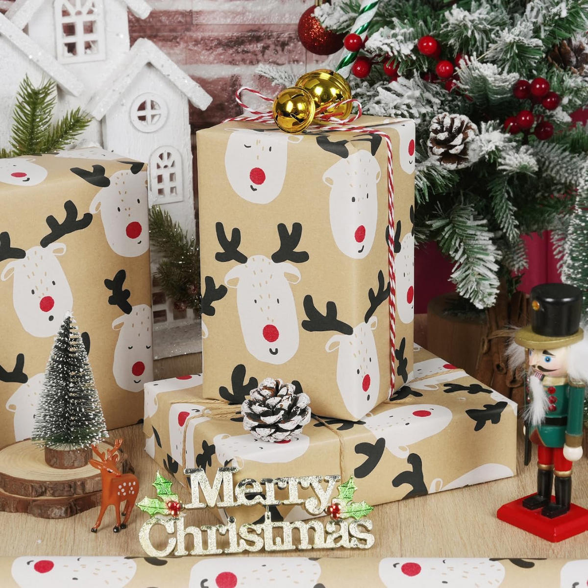 GESCHENKPAPIER – Weihnachts-Geschenkpapier – 43 x 300 cm – Braun - Braun, Papier (4/4/43cm)