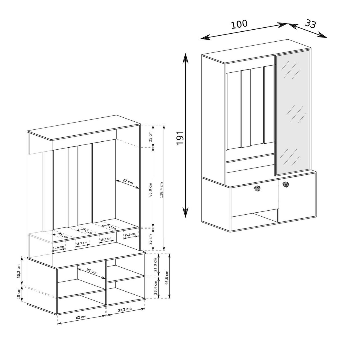 GARDEROBENSCHRANK GLASSY in 100/33/191 cm Kaschmir - Kaschmir/Schwarz, Holzwerkstoff/Metall (100/191/33cm) - Idohome