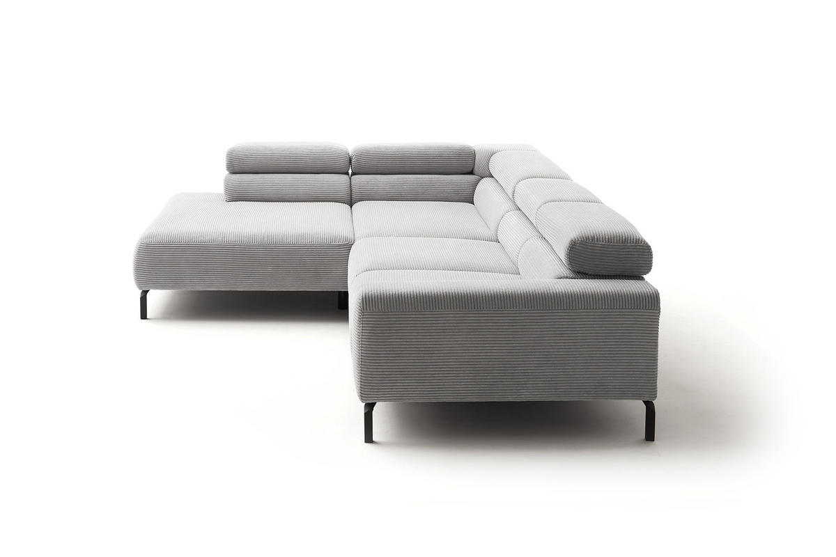 ECKSOFA DELIA Hellgrau Cord - Hellgrau/Schwarz, Textil/Metall (312/219cm) - KAWOLA