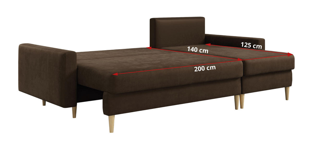 ECKSOFA Lang Velvet Braun - Braun, Holz/Textil (220/140cm) - MKS
