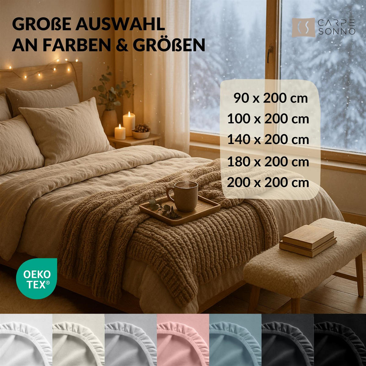 BIBER-SPANNBETTLAKEN 180x200 Warme Winter Flanell Bettlaken aus 100% Baumwolle, Spannbetttuch Laken Uni Schwarz - Made in Germany - Schwarz, Textil (180/200cm) - Carpe Sonno
