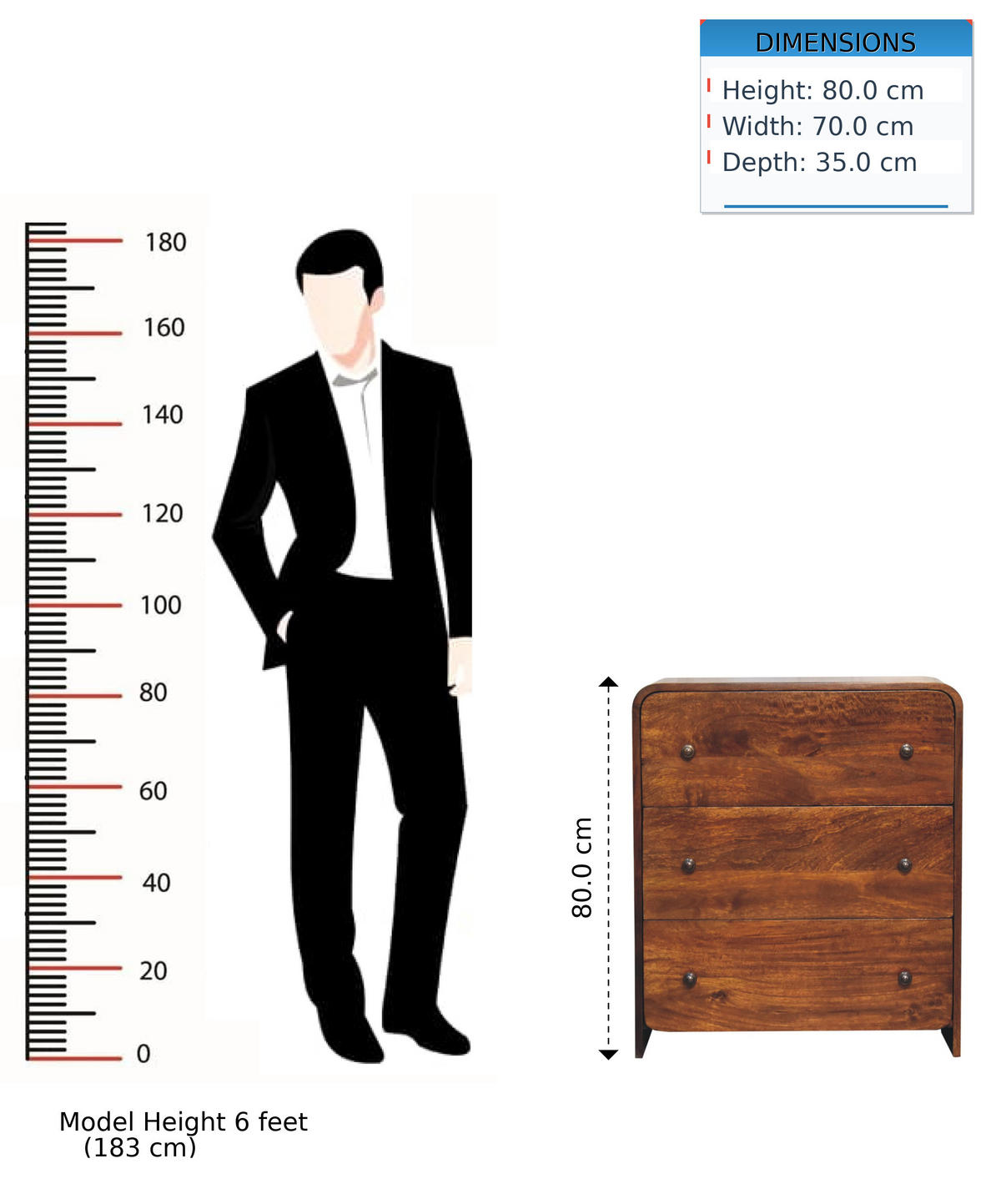 KOMMODE Aspen Schlank, 3 Schubladen, Dunkelbraun - Messingfarben/Braun, Holz/Metall (70/80/35cm) - Artisan Furniture