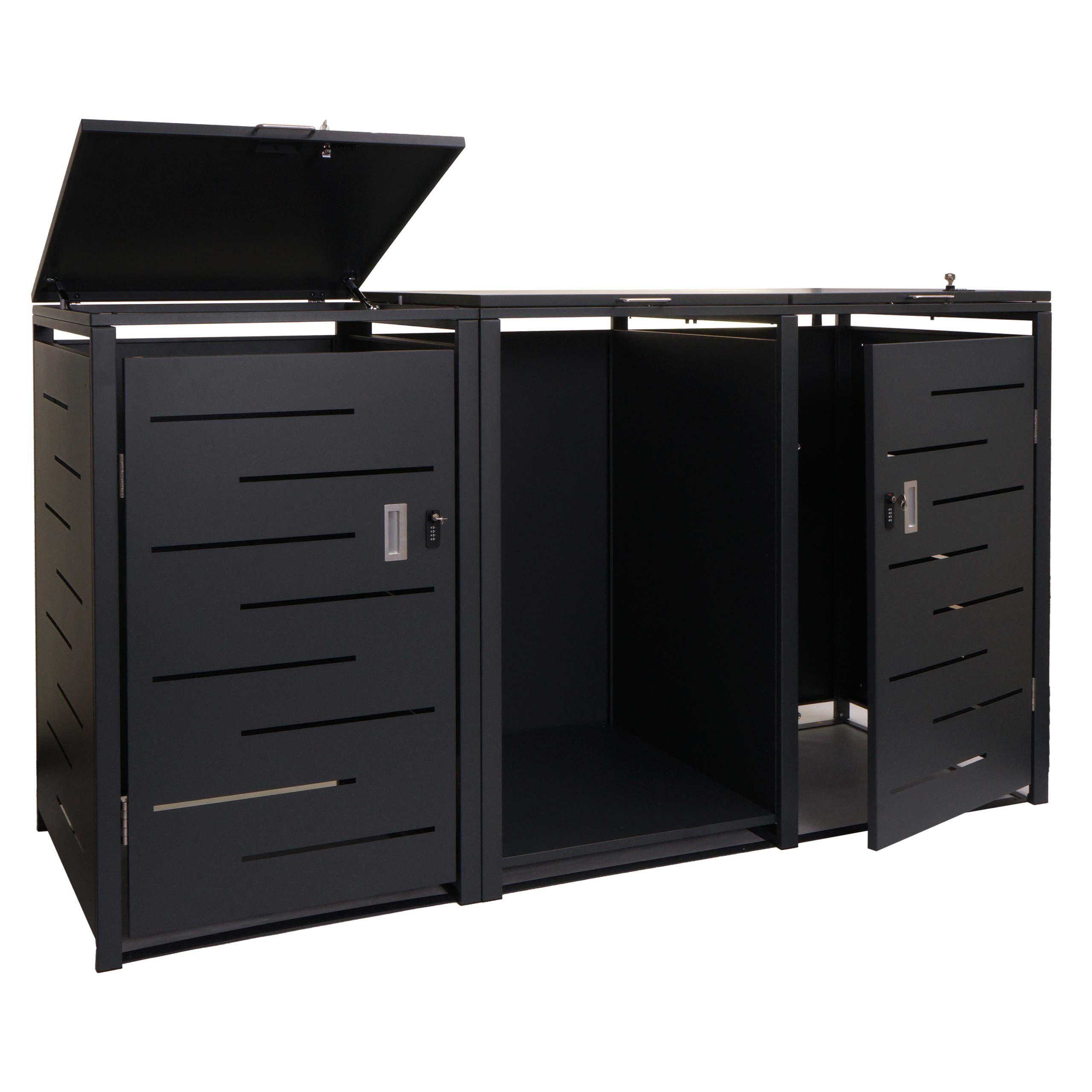 MÜLLTONNENBOX 2er mit Brennholzregal 117x198x82cm erweiterbar 180kg Anthrazit - Anthrazit, Metall (198/117/82cm) - PROREGAL