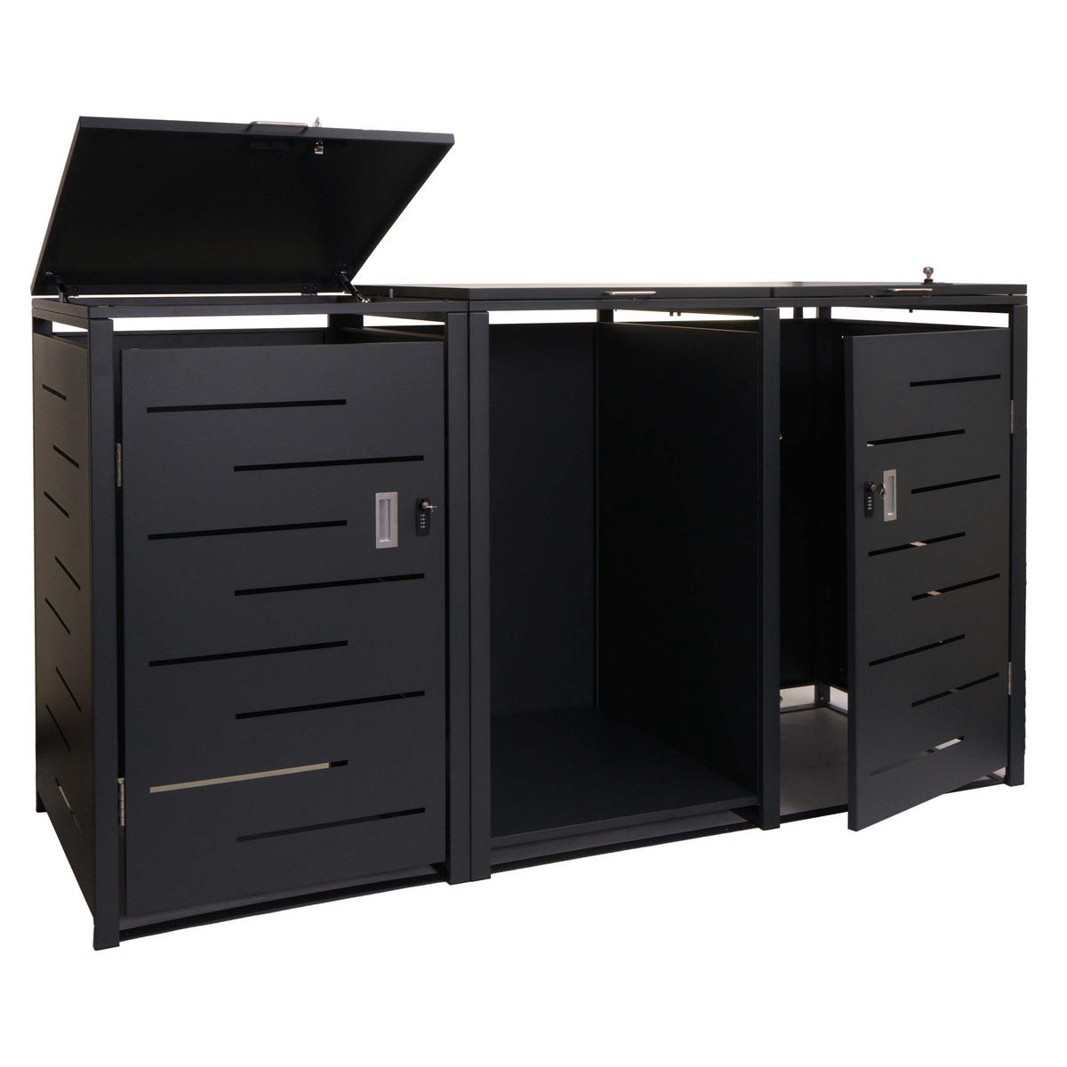 MÜLLTONNENBOX 2er mit Brennholzregal 117x198x82cm erweiterbar 180kg Anthrazit - Anthrazit, Metall (198/117/82cm) - PROREGAL