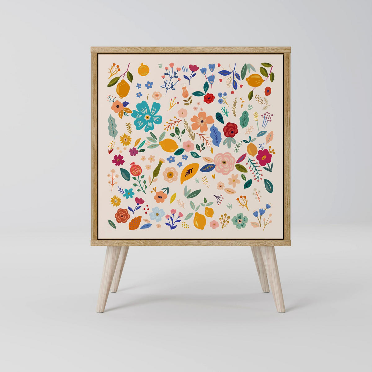 SIDEBOARD FLORAL COMBINATION, Grau, 57,5x42x57,5 cm, Ohne Füße - Multicolor/Grau, Holzwerkstoff (57.5/57.5/42cm) - SpaceRebels