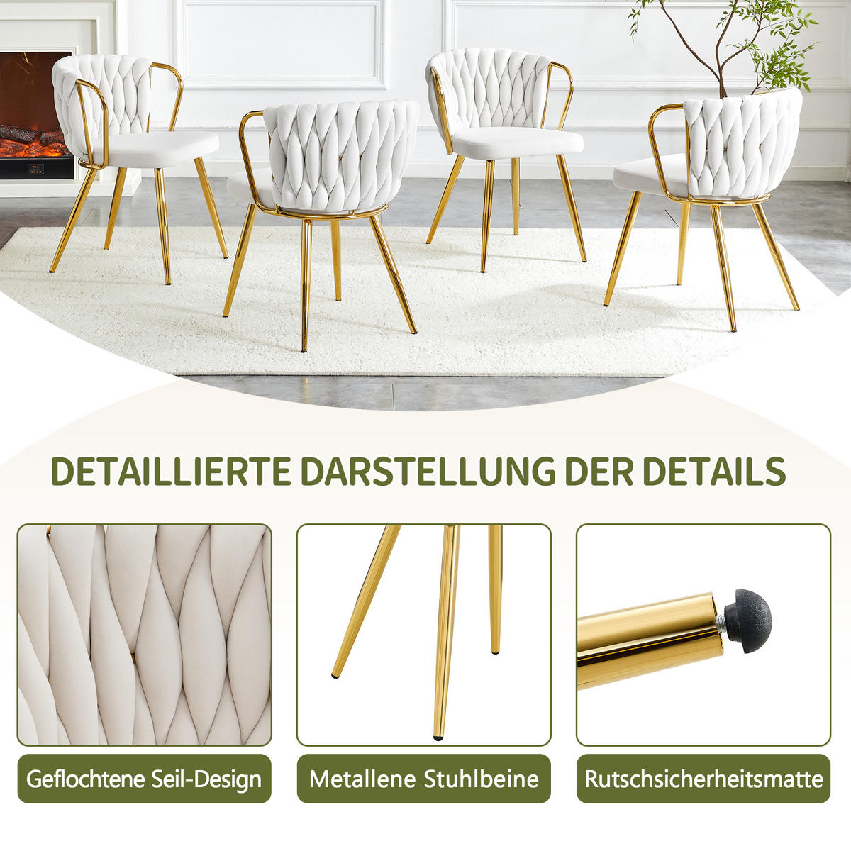 ESSZIMMERSTUHL 2ER-SET aus Samt mit goldenen Beinen, ergonomisch gepolstert - Beige, Textil (43/76/58cm) - Urban Meuble