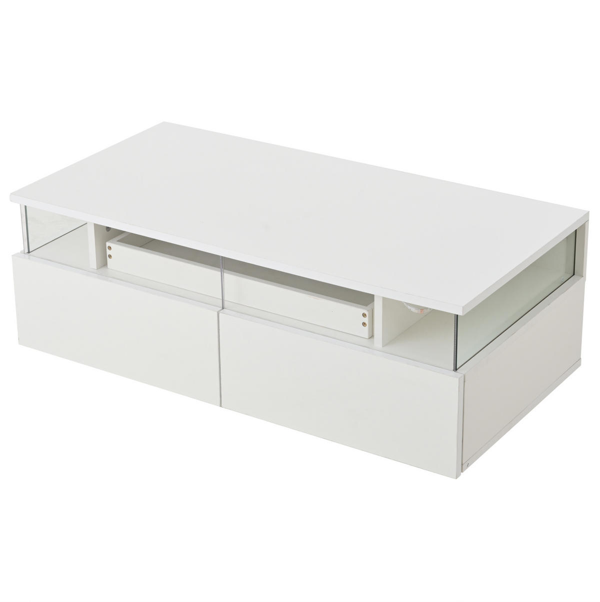 COUCHTISCH mit Tablett und 2 Schubladen 90 x 45 x 35,5 cm Hochglanz Weiß - Weiß, Holzwerkstoff (90/45/35.5cm) - Meubliv
