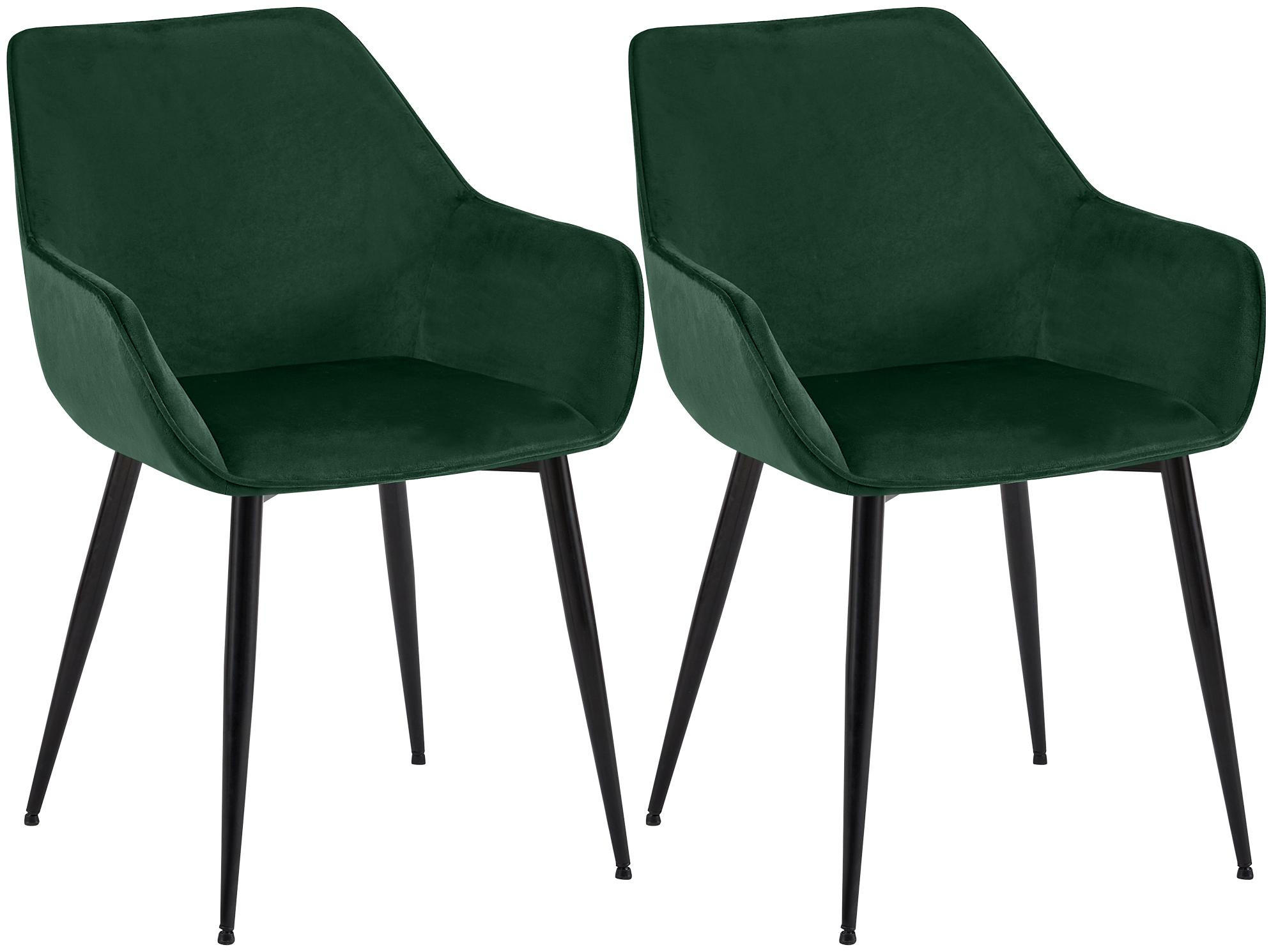 ARMLEHNENSTUHL 2er Set Samt Grün - Schwarz/Grün, Textil/Metall (52/82/63cm) - CLP