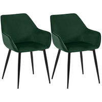 ARMLEHNENSTUHL 2er Set Samt Grün - Schwarz/Grün, Textil/Metall (52/82/63cm) - CLP