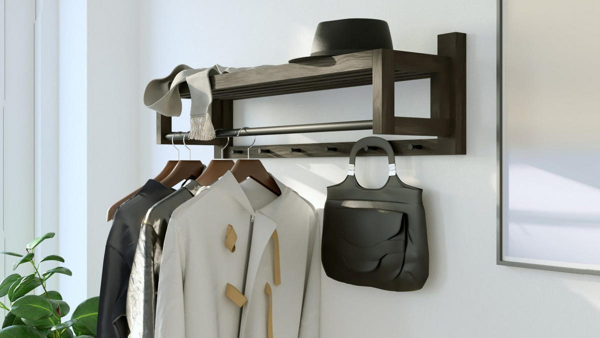 WANDGARDEROBE Bo, schwarze Eiche und schwarzes Metall, 26/88/26 cm - Schwarz, Holz (88/26/26cm) - WOODEK