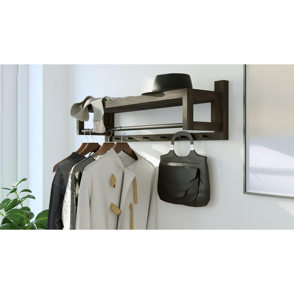 Thumbnail - Woodek Wandgarderobe, Schwarz, Holz, Echtholz,Eiche, 88x26x26 cm, FSC 100%, Garderobe, Garderobenleisten & Garderobenhak...