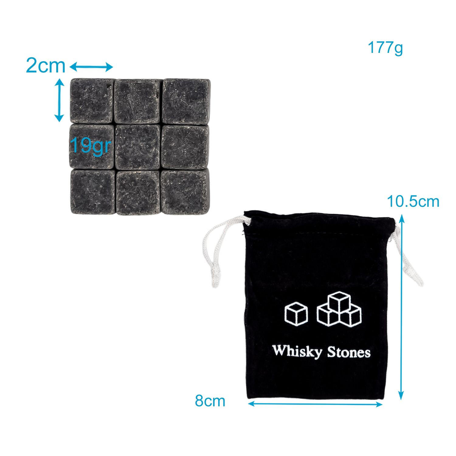 WHISKEY STEINE 9 Stück - Grau, Stein (2/2/2cm) - Intirilife