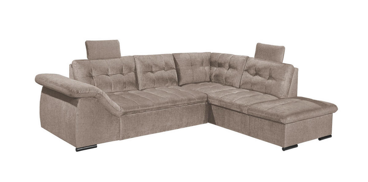 ECKSOFA mit Schlaffunktion und Bettkasten, verstellbare Armlehnen - Sandfarben, Textil (283/217cm) - ed exciting design
