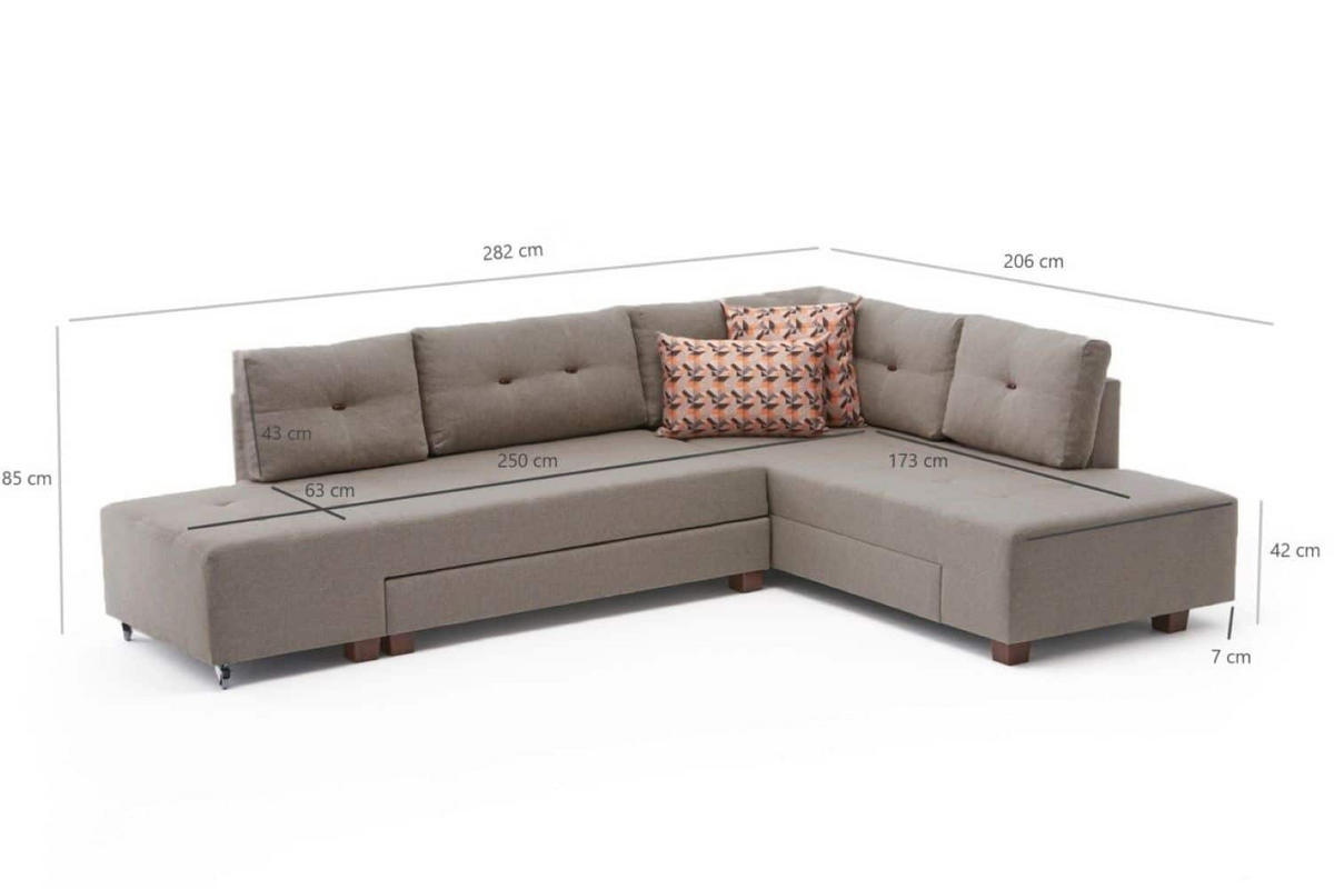 ECKSOFA mit rollbarer Schlaffunktion - Beige/Walnussfarben, Holzwerkstoff/Kunststoff (206/280cm) - myHomelando