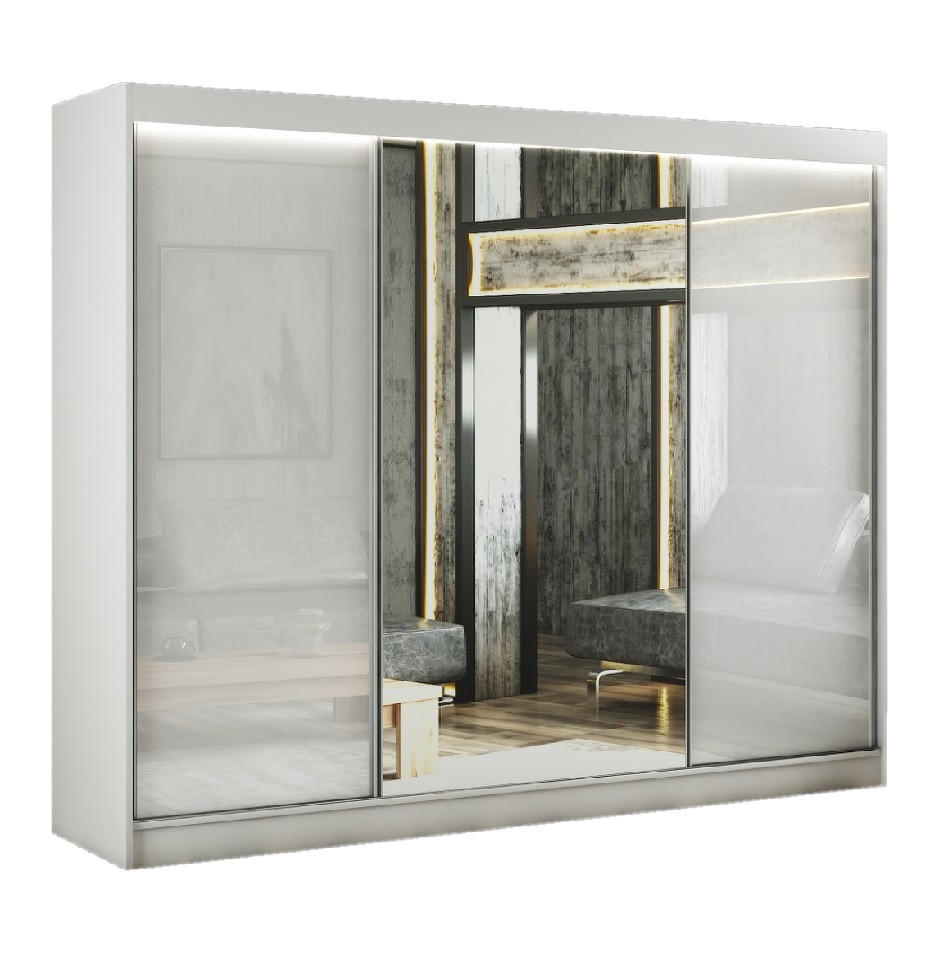 SCHWEBETÜRENSCHRANK Venus 250 cm mit Spiegel 3-türig, weiß, lacobel weiß - Weiß, Kunststoff (250/215/61cm) - Margaret Hadas24