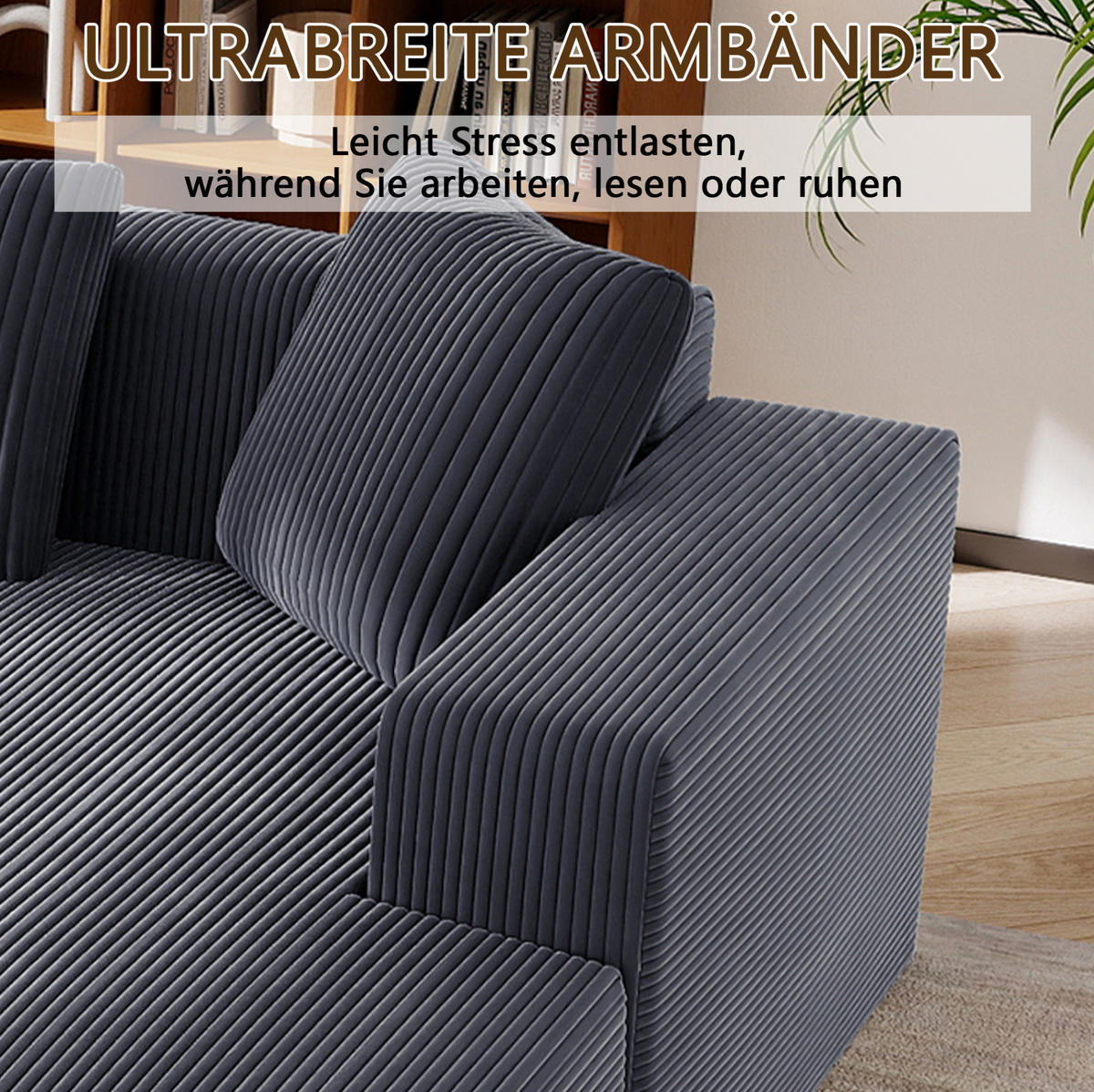 ECKSOFA 261/146/65 cm grau aus Cord mit Liegefunktion - Grau, Textil (146/261cm) - OKWISH