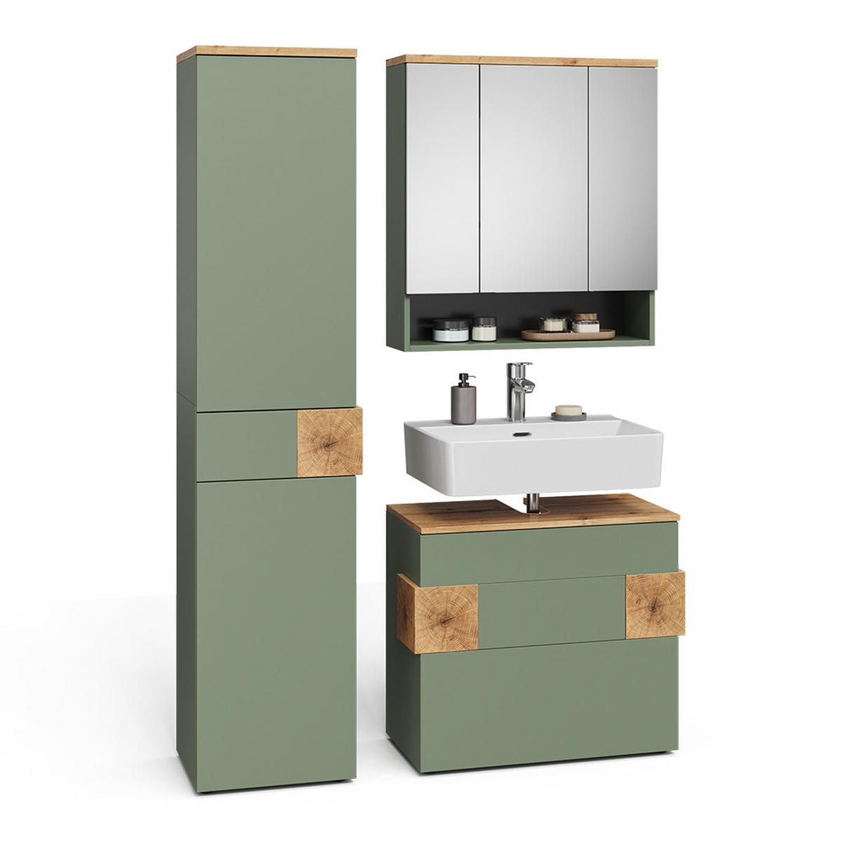 BADMÖBEL-SET Eden Grün/Artisan 3 Teile - Hellgrau/Grün, Holzwerkstoff (70/64.5/37cm) - Vicco