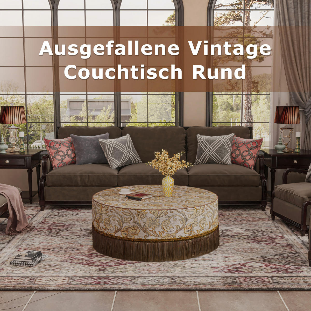 RUNDER Couchtisch, Braun - Braun, Textil (104/104/41cm) - Vercart