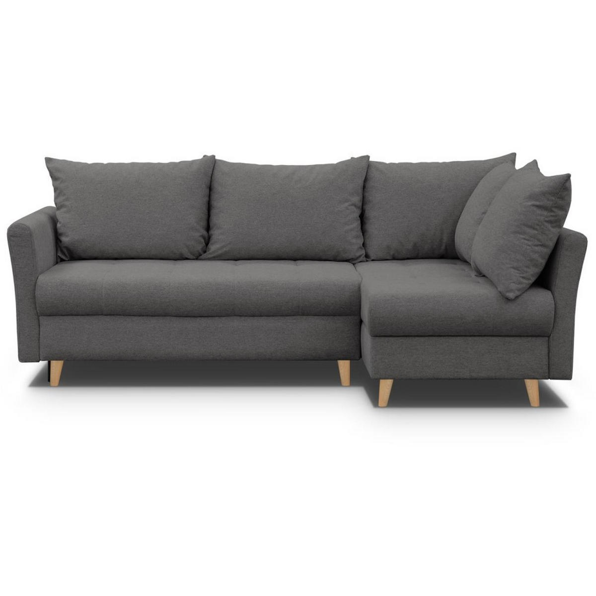 ECKSCHLAFSOFA Neron mit 2 Bettkasten und Beine in Buchefarbe, Dunkelgrau, rechts - Dunkelgrau/Buchefarben, Textil (233/148cm) - Beautysofa