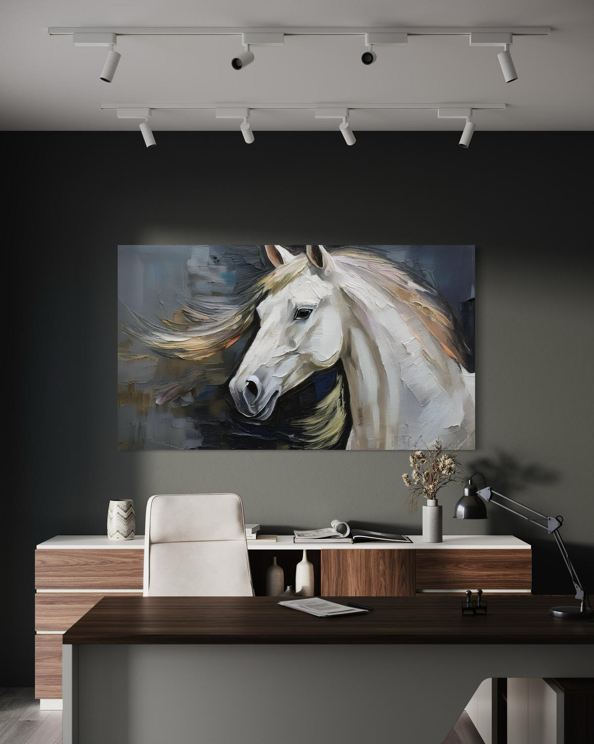 WANDBILD weiß bemaltes pferd - Weiß, Textil (60/40cm) - Feeby