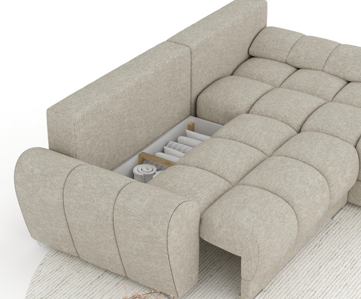 ECKSOFA MIT SCHLAFFUNKTION Peebles Beige Grau Chenille-Stoff - Chromfarben/Beige, Holz/Holzwerkstoff (256/175cm) - Maison de Reve