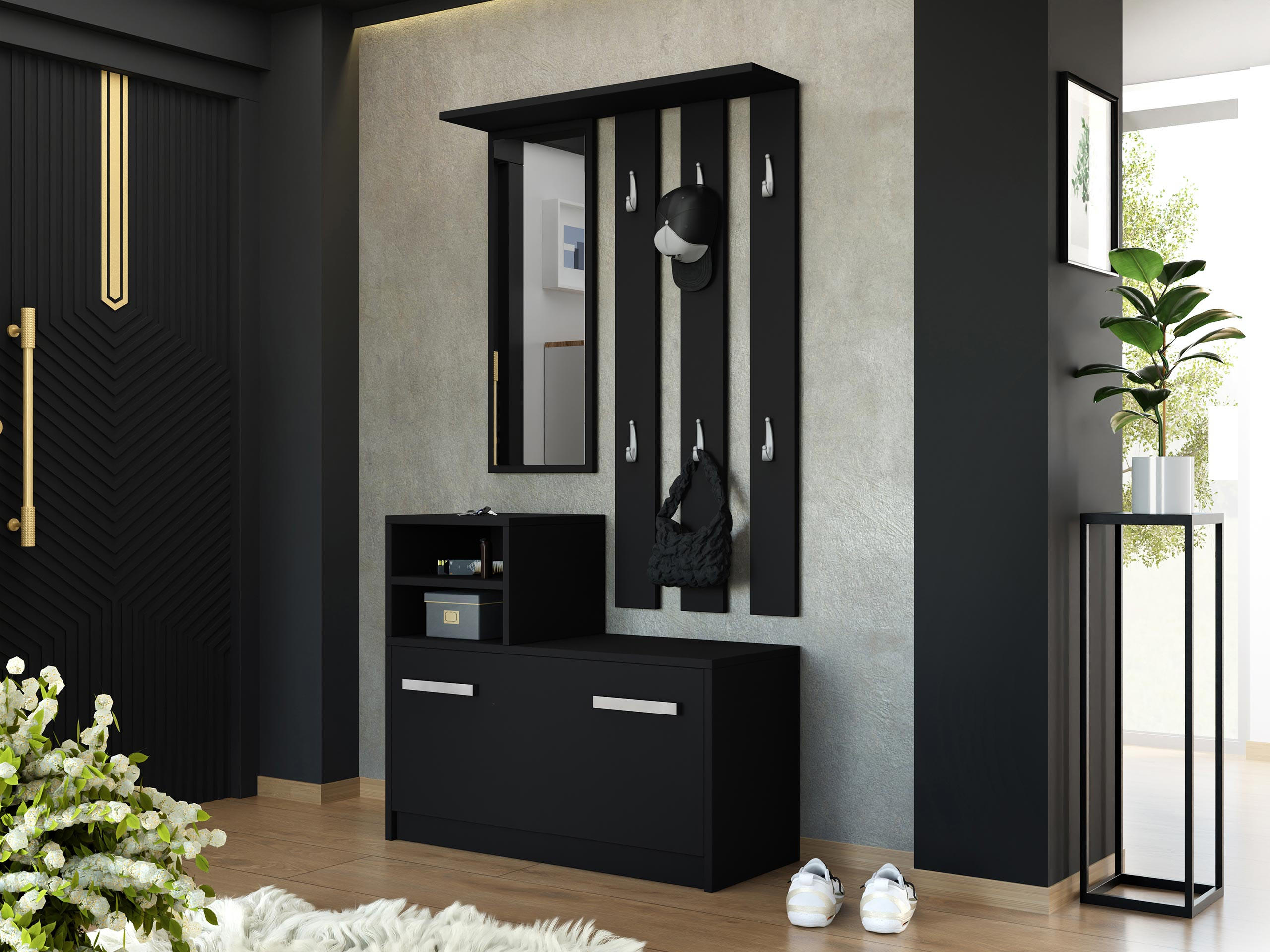 GARDEROBE Kolom - Schwarz, Holzwerkstoff (85/180/24cm) - MIRJAN24
