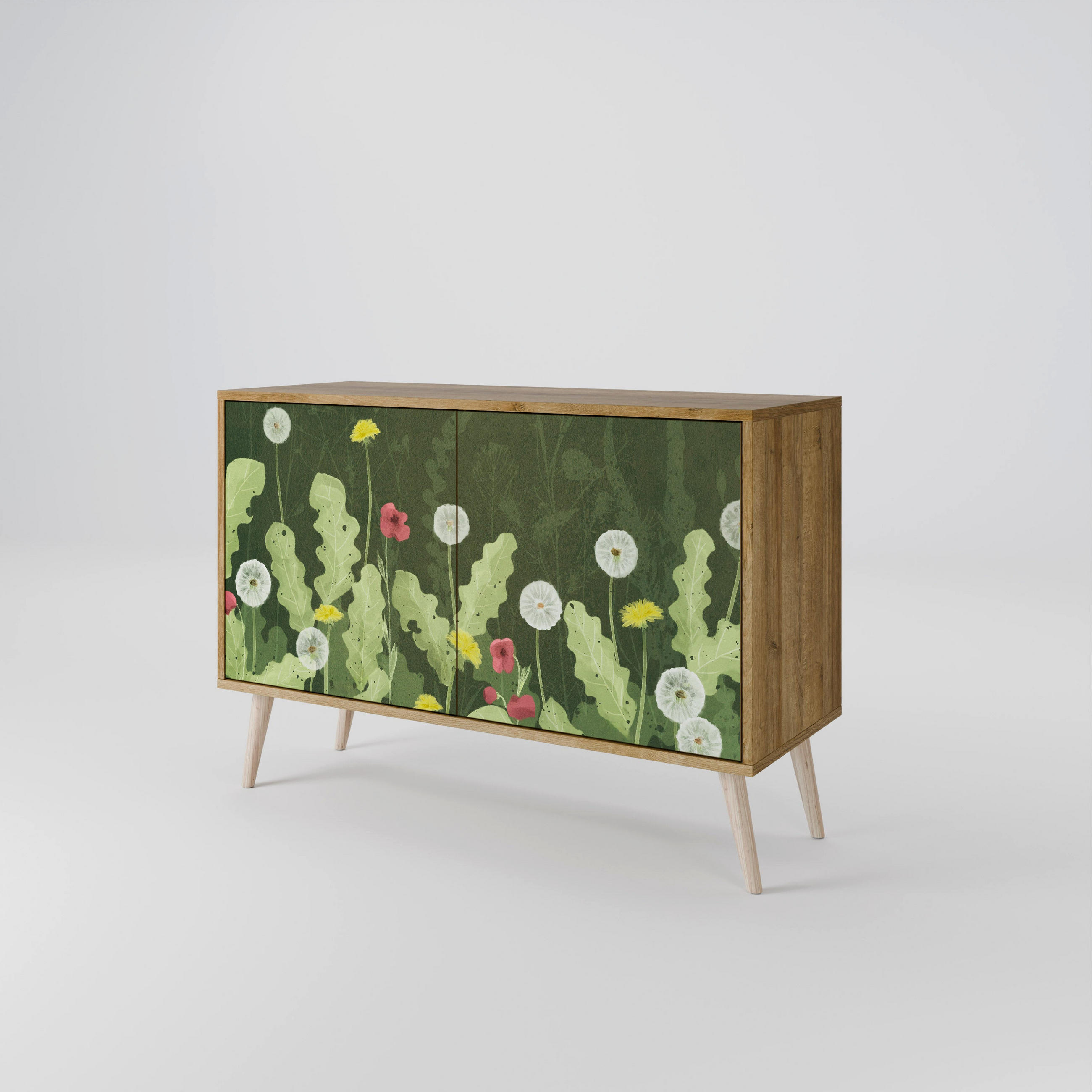 SIDEBOARD DANDELION AMUSE, Eicheneffekt, 111x42x77,5 cm, 2 Türen - Eichefarben/Buchefarben, Holzwerkstoff/Buchenholz (111/77.5/42cm) - SpaceRebels
