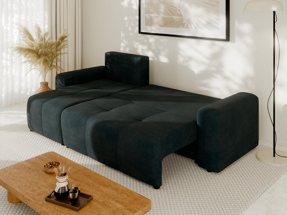 ECKSOFA Nolani mit Schlaffunktion & Bettkasten – Modern & Bequem - Dunkelblau, Kunststoff (248/145cm) - Panda Möbel
