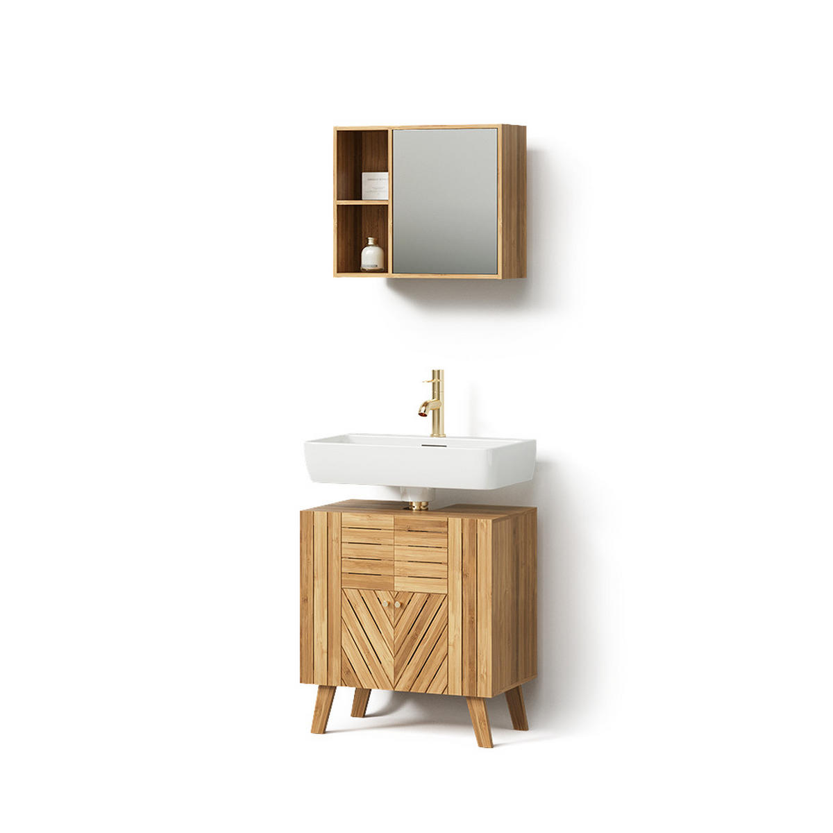 KOMPLET KOPALNIŠKEGA POHIŠTVA Olona, Bambus, 2-delni - naravne barve, leseni material (60/65/36cm) - Livinity®