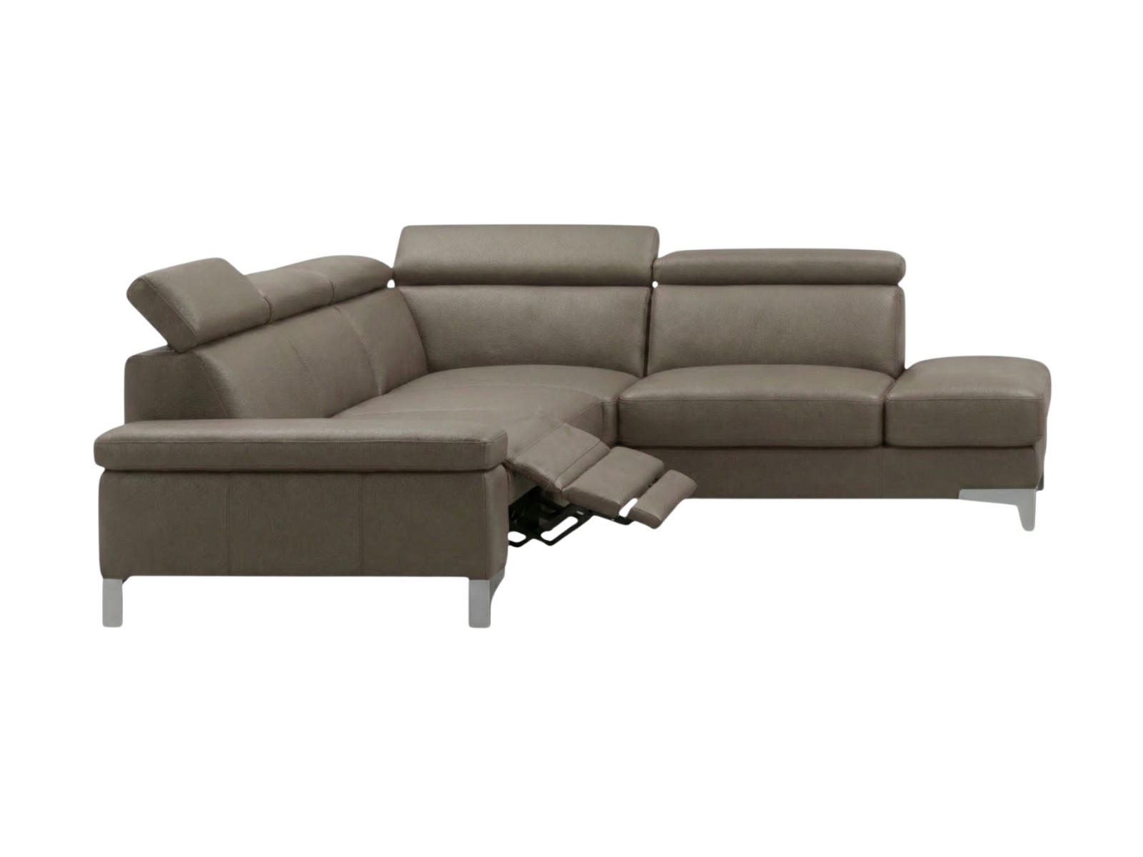 ECKSOFA Talisman Echtleder mit 1 x Relaxfunktion Greige - Greige, Leder/Metall (271/224cm)