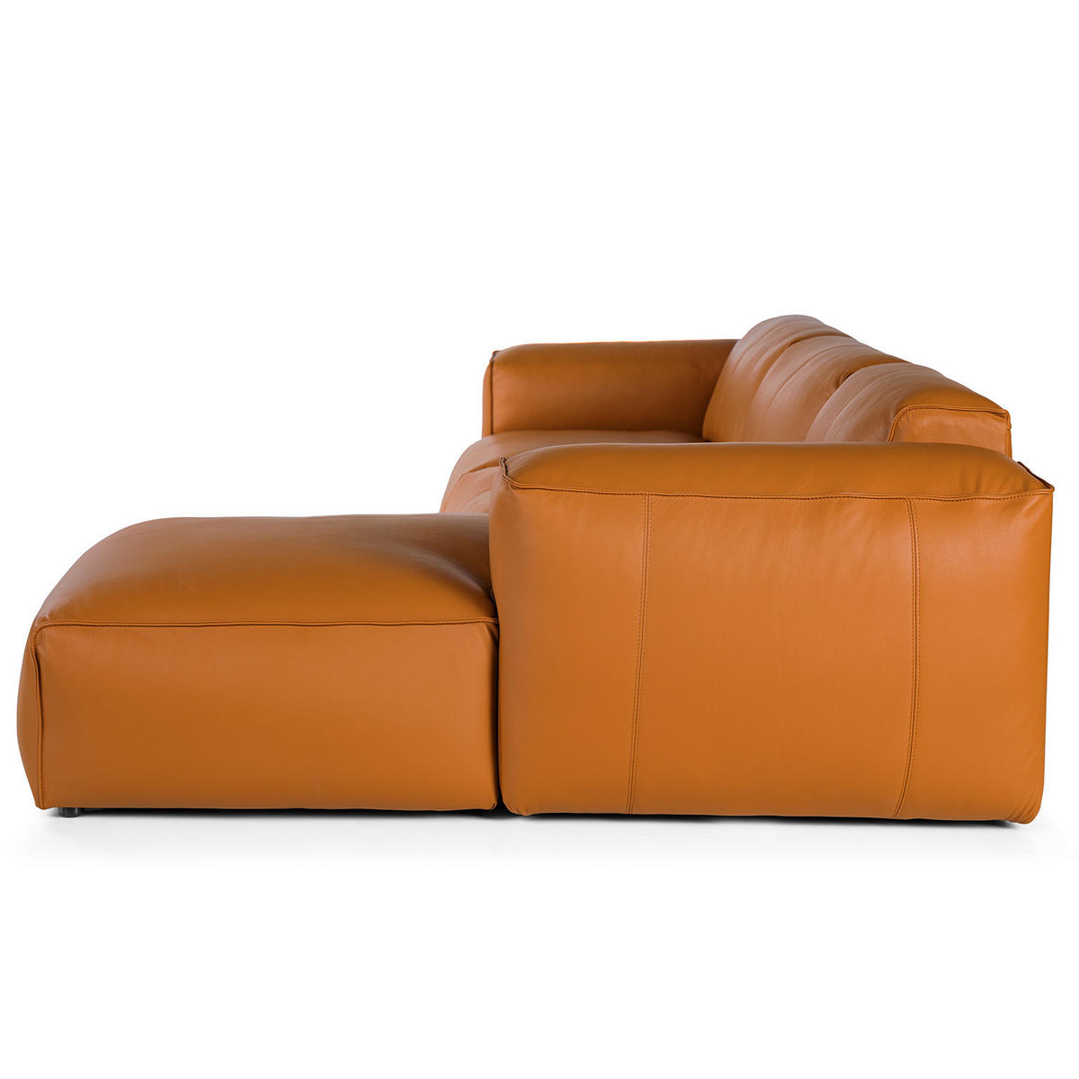 3-SITZER ECKSOFA mit Longchair - Cognac/Schwarz, Leder/Kunststoff (284/173cm) - home24