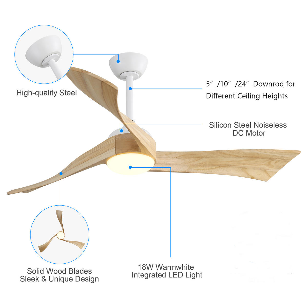 DECKENVENTILATOR 52Zoll LED Licht Minimalistisch DC Motor - Weiß, Kunststoff (132/132/42cm) - CASIVA