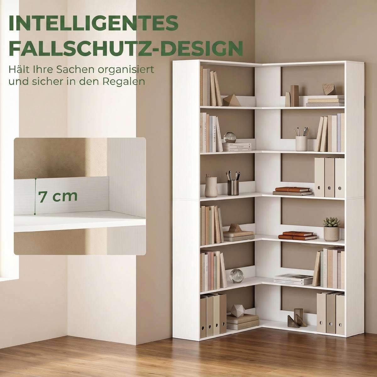 BÜCHERREGAL Spanplatte Weiß - Weiß, Holzwerkstoff (90/180/90cm) - HOMCOM