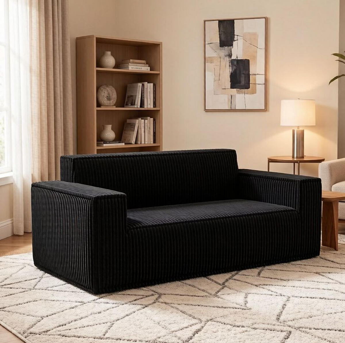 SOFA 2-Sitzer aus Cord mit tiefem Sitz Schwarz - Schwarz, Kunststoff (178/70/86cm) - Meubliv