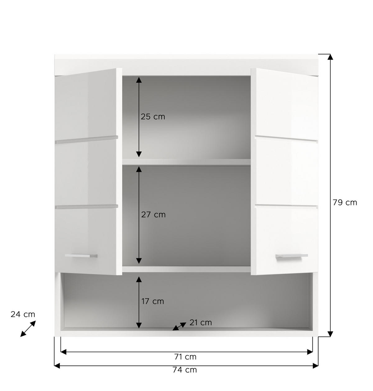 HÄNGESCHRANK weiß Hochglanz 74 x 79 cm, Badschrank hängend - Weiß Hochglanz/Silberfarben, Holzwerkstoff/Kunststoff (74/79/24cm) - Inn.Furn